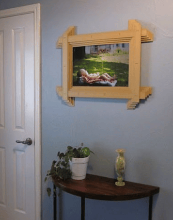 Blinds up cycled as a picture frame, repurposed 